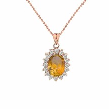 10k Solid Solid Gold November Birthstone Genuine Citrine Fancy Pendant Necklace - $119.88+