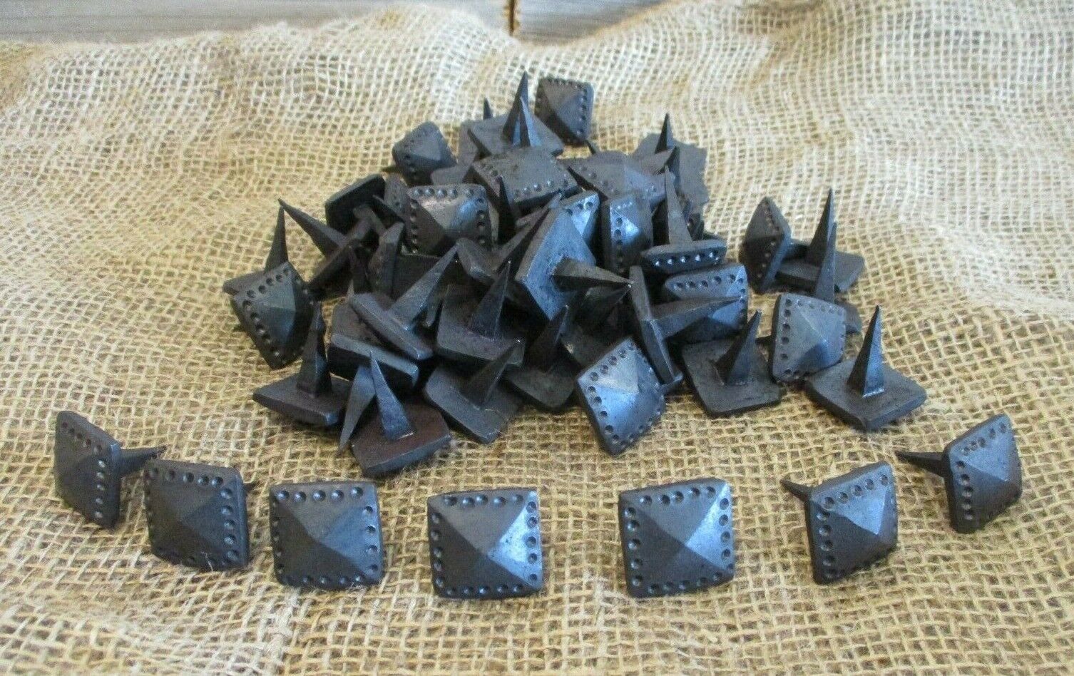 15 DECORATIVE NAILS DENTED CLAVOS HAND FORGED METAL TACKS 1&quot; BLACK DISTR... - $25.99