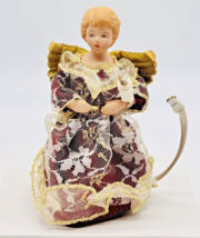 Vintage Miniature Angel Tree Topper Porcelain Head Lighted 5.5 inch Red Dress - £11.86 GBP