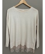 Joie Women’s Scallop Lace Hem Ivory Crew-Neck Knit Long Sleeve Sweater Size XS - $31.68