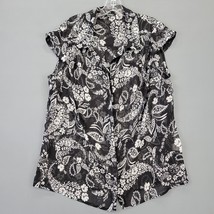 Roz&amp;Ali Women Shirt Size 1X Black Preppy Cottage Floral Classic Short Cap Sleeve - £9.95 GBP