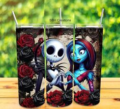 20oz Nightmare before christmas  rose insulated Tumbler with sliding lid... - $19.80