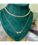 Gold plated stainless steel CZ diamond pendant necklace women tarnish free - $29.89 CAD