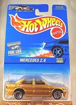 1996 Hot Wheels Blue/White Card #605 MERCEDES 2.6 Gold w/Chrome Lace Spoke Wheel - £9.34 GBP