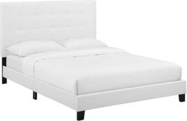 White Full Platform Bed With Tufted Fabric Upholstery From Modway. - £170.60 GBP