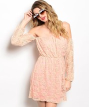 Rachel Kate Off-the-Shoulder Lace Peach Salmon Dress S - $17.81
