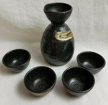 Saké Carafe 4 Cups Asian Oriental Decanter Bottle Container Pottery Glazed Black - £19.61 GBP