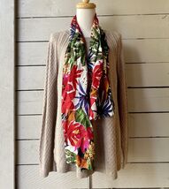 Colorful Jungle Print Scarf with Cheetah Cat Floral Rectangle 54” Long 1... - $10.65