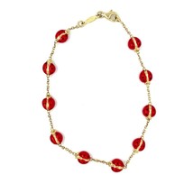 14k Yellow Gold Enamel Ladybug Chain Bracelet 8&quot; Gorgeous - $771.10