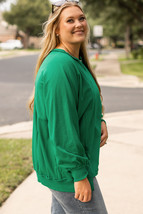 Bright Green Exposed Seam Notched Neck Drop Shoulder Plus Sweatshirt - $32.03