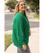 Bright Green Exposed Seam Notched Neck Drop Shoulder Plus Sweatshirt - $596.63 MXN