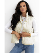 Beige Quilted High Neck Button Up Pocket Vest Coat - $428.42 MXN