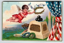 Memorial Decoration Day Postcard Cherub Cannon Balls Wreath Flag Taggart 1909 - £10.11 GBP