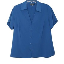 Elementz Womens Size 1X Blouse Short Sleeve V-Neck Button Front Solid Blue - $12.97