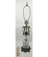 Vintage Hollywood Regency Style Diamond Cut Glass Prisms Brass Lamp 29&quot; - $153.45