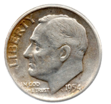 1954 Roosevelt Dime - Silver - Circulated Minimum Wear - $8.00