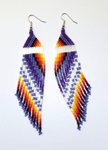 Handcrafted Beaded Southwestern Style Earrings Dangle purple multicolor - £13.35 GBP