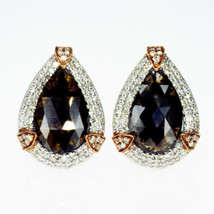 Rose Cut Diamond Halo Earrings Pear Shape 14K White Gold Fancy Brown 4.97 TCW - £2,065.95 GBP