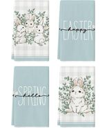 Artoid Mode Buffalo Plaid Bunny Happy Easter Kitchen Towels Set of 4 New - $12.95