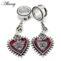 Alisouy 2pcs Stainless Steel Heart Flower Eyes Ear Tunnels Plugs Expander Stretc - £14.34 GBP