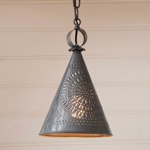 Sturbridge Witch&#39;s Hat Pendant Light in Country Punched Tin Irvin&#39;s Tinware Lamp - £69.52 GBP