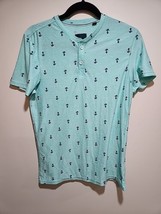 Original Supersoft Short Sleeve T Shirt Henley Mens S Green Anchor Saili... - $12.19