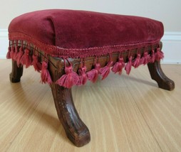 Small Antique Stool Upholstered Late 1800&#39;s Sewing Horse Hair Stuffed - £88.22 GBP