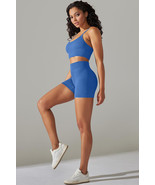 Sky Blue Spaghetti Straps Bra and High Waist Shorts Workout Set - $4,135.90 MXN