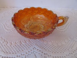 IMPERIAL CARNIVAL GLASS PANSY NAPPY BOWL QUILTED &amp; FLORALS FINGER HOLE M... - $14.80