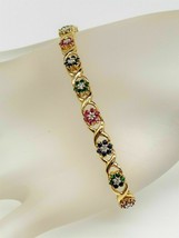 8Ct Simulated Sapphire Floral Bracelet 925 Silver Gold Plated - £143.29 GBP
