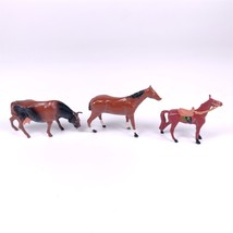 Vintage Lot 3 Farm Horse Cow Brown Lead Plastic Figure Toy England Germany - £15.06 GBP