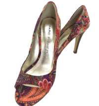 Marc Fisher Samelia Orange Multi Satin Paisley Heels Women&#39;s 8.5 Peep Toe - £31.89 GBP