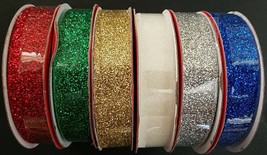 Christmas Metallic Glitter Ribbon 5/8&quot; 4 Yards/Pk Ribbons, Select: Color - £2.39 GBP