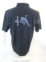 BURTON Men shirt p2p 24&quot; L Asian Calligraphy Tiger embroidered camp black - £17.11 GBP