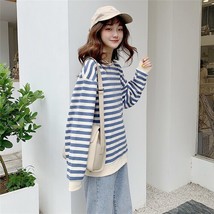 autumn new cotton Oversize Hoodies Women O-Neck stripe Simple Korean Pullovers f - £71.51 GBP