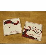 Mudpie 8” Square HO HO HO Plaid Dessert Plate Santa Claus Reindeer Fa La La - $40.54 CAD