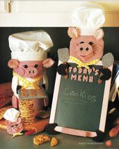 Plastic Canvas Pig Chef Cookie Jar Menu Board Napkin Holder Spoon Cover Patterns - £9.58 GBP