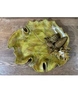 Green Brown Fall Leaf Plate Dish Pine Cones Acorns Oak Leaf Decorative Leaf - £19.27 GBP