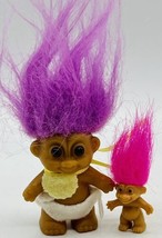 Russ Troll Doll Baby Lot of 2 Mini Diaper Bib 1 and 2 inch Purple Pink Hair - $12.19