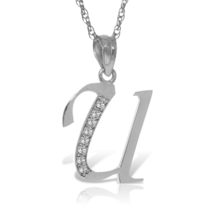 Initial &#39;U&#39; Pendant Diamond Necklace Galaxy Gold GG 14K Solid White Gold... - £516.68 GBP