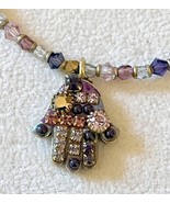 Michal Golan Small Multi Purple Hamsa Pendant Beaded Necklace #1418 New ... - $100.02 CAD