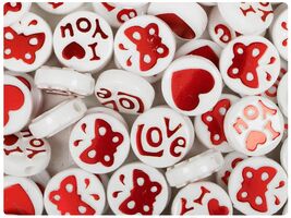 BeadTin Friendship 13mm Plastic Craft Picture Beads - White Opaque w/Met... - $2.39