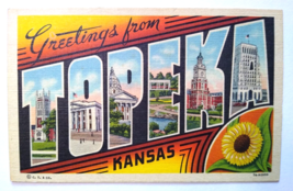 Greetings From Topeka Kansas Large Big Letter Postcard Linen Curt Teich ... - $12.35