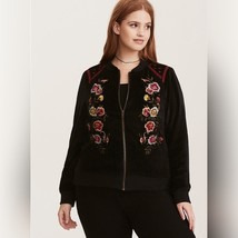 Torrid Floral Embroidered Black Bomber Jacket sz 00/10 NWOT - $836.81 MXN