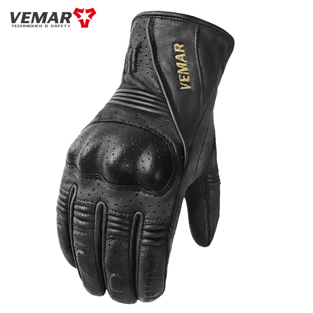 Retro Perforated Leather Motorcycle Gloves Men Vintage Goatskin Touch Sc... - $23.00+