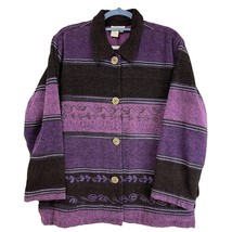 Coldwater Creek Jacket Women&#39;s Large Purple Striped Button Front Heavy Knit - £13.11 GBP