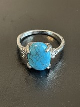 Turquoise Stone S925 Silver Plated Woman Ring Size 9.5 - £10.27 GBP
