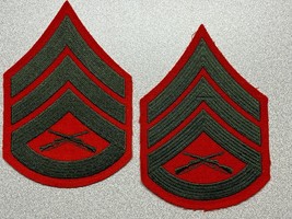 CIRCA 1959-1992, USMC, STAFF SERGEANT, CHEVRONS, GREEN ON RED FELT, SET ... - $9.85