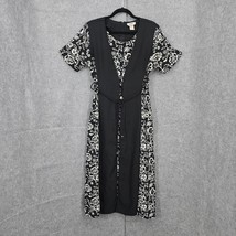 VTG SSADA Fashion Dress Womans Large Black White Floral Side Ties Made i... - $17.40