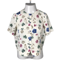 Alia Vintage Button Up Collared Shirt ~ Sz 10 ~ Cream ~ Floral ~ Short S... - $22.49